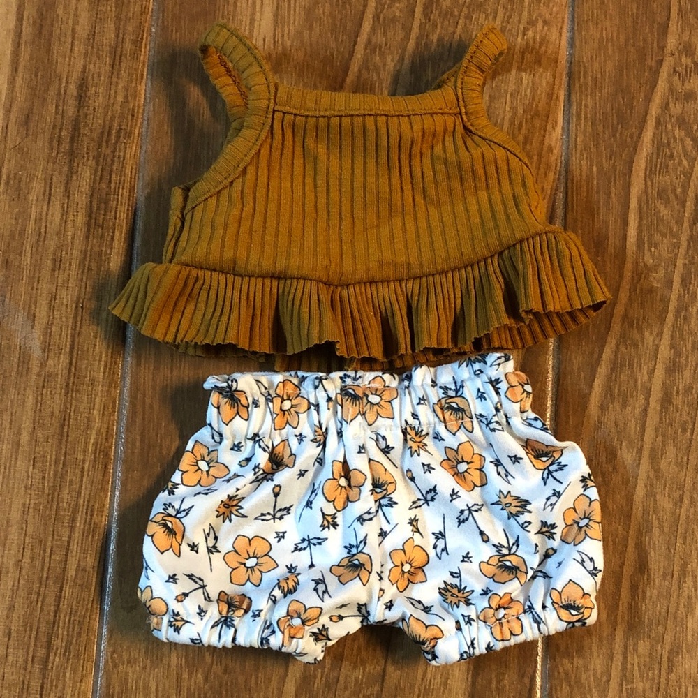 18” or American Girl doll Ribbed Ruffle Tank with Floral Bloom Shorts